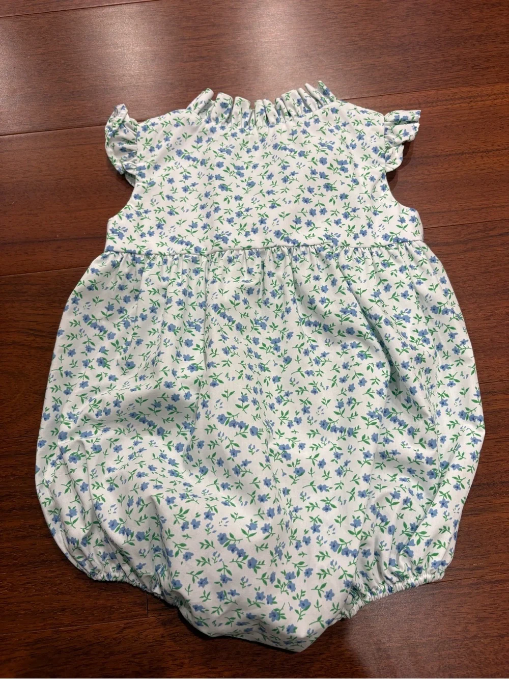 Little English White Romper with Blue & Green Floral Print